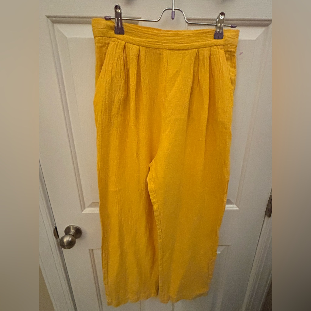Mara Hoffman Sunflower Yellow Wide-Leg Pants Cotton/ Linen Blend
